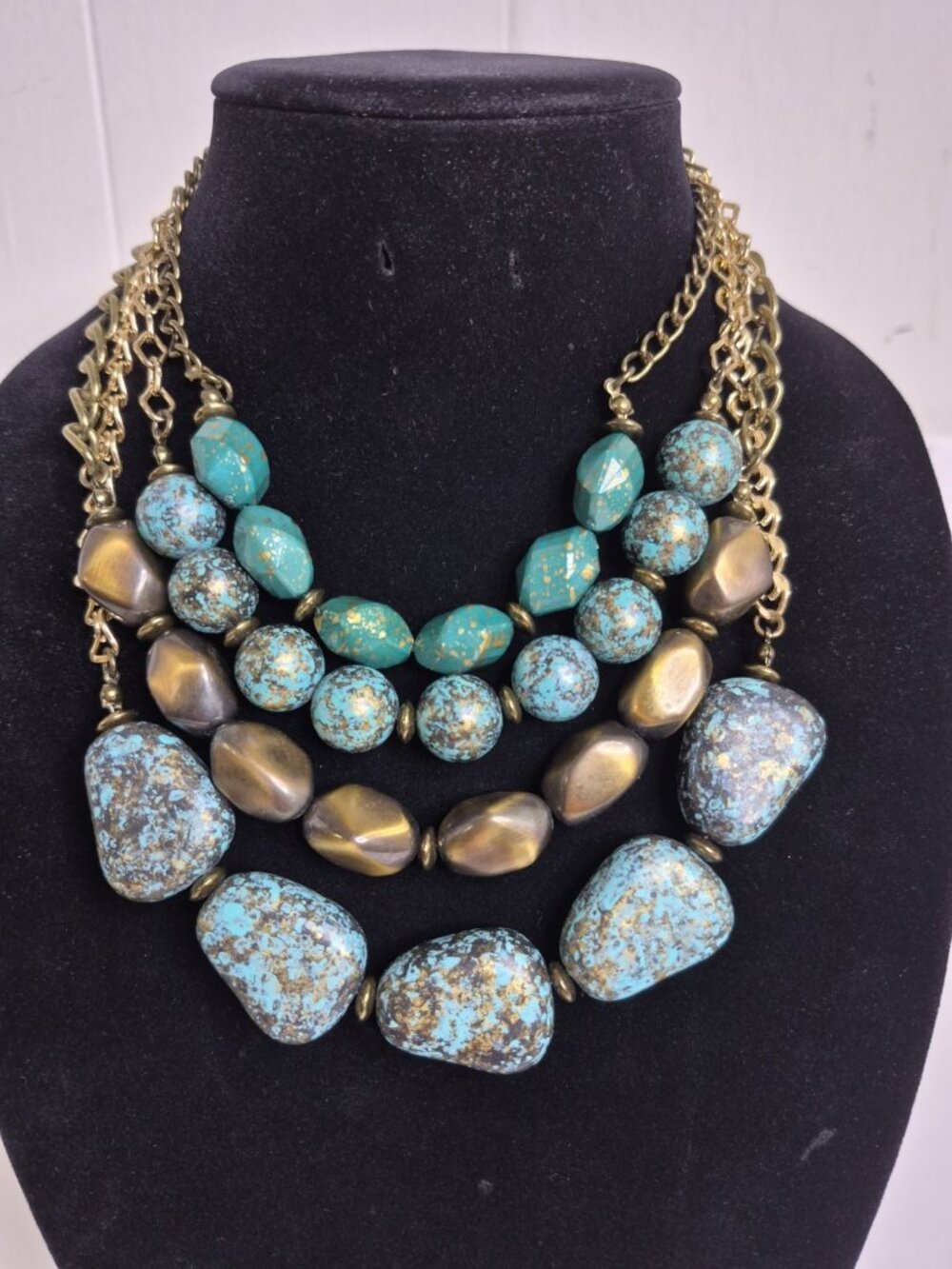 Premier Jewerly Faux Turquoise Gold Plastic Beaded Triple Strand